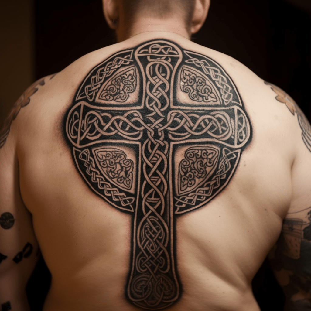 celtic cross large back tattoo