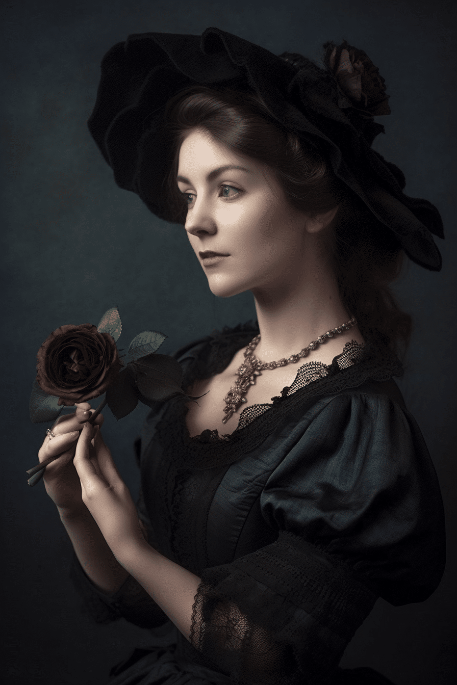 victorian woman with dark rose