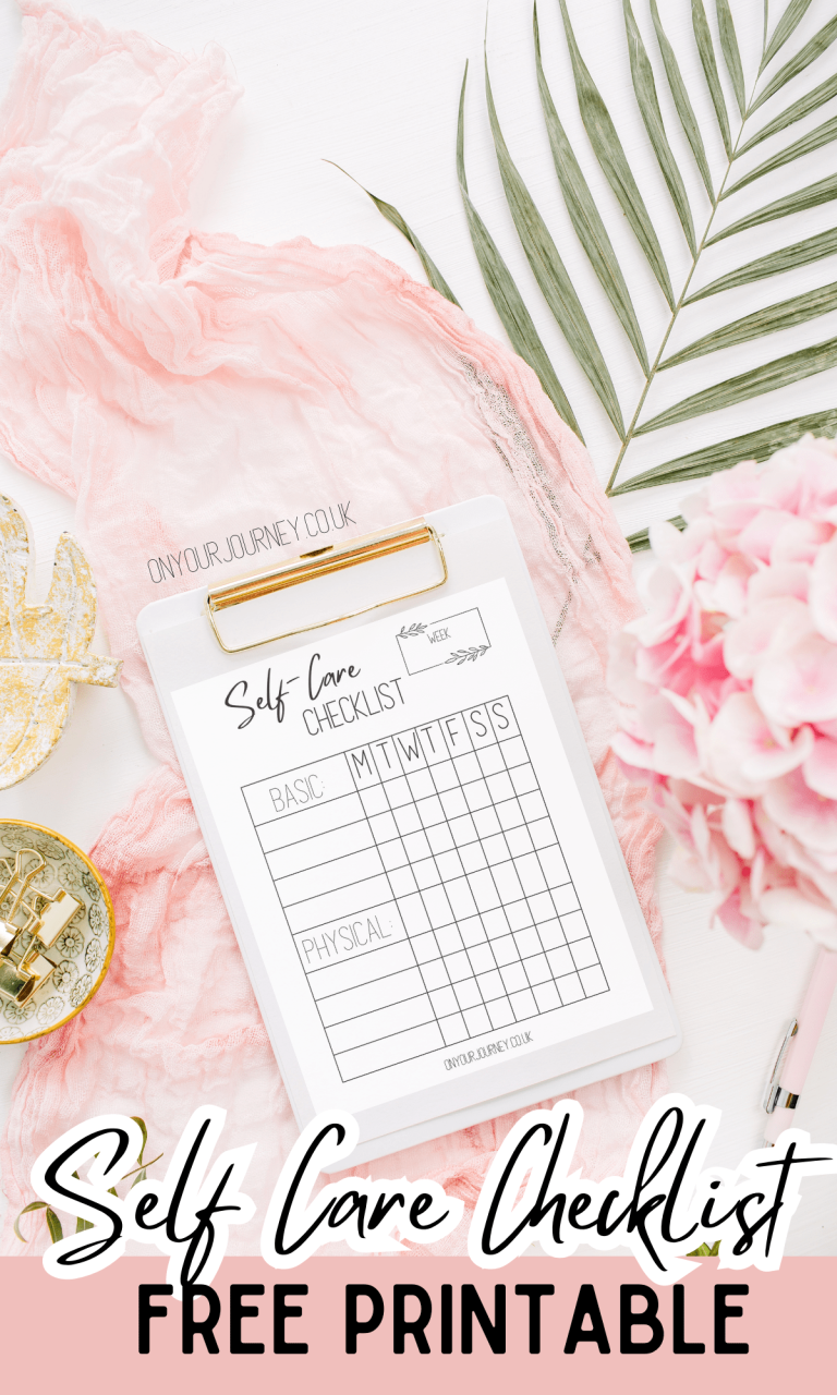 Free Printable Weekly Self Care Checklist - On Your Journey