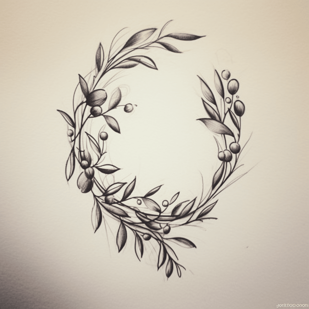 minimalist wreath olive branch tattoo design