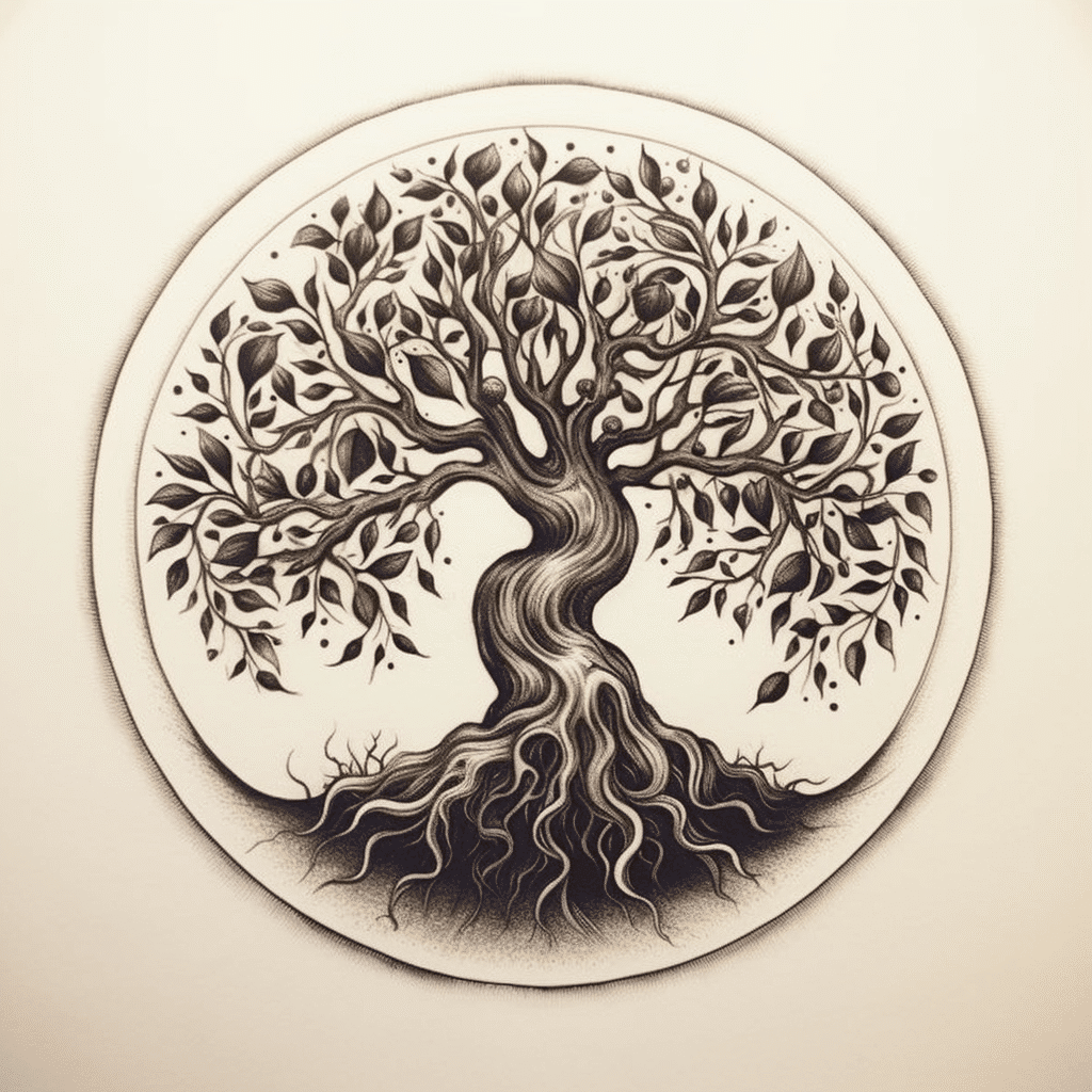 symbolic olive tree tattoo design