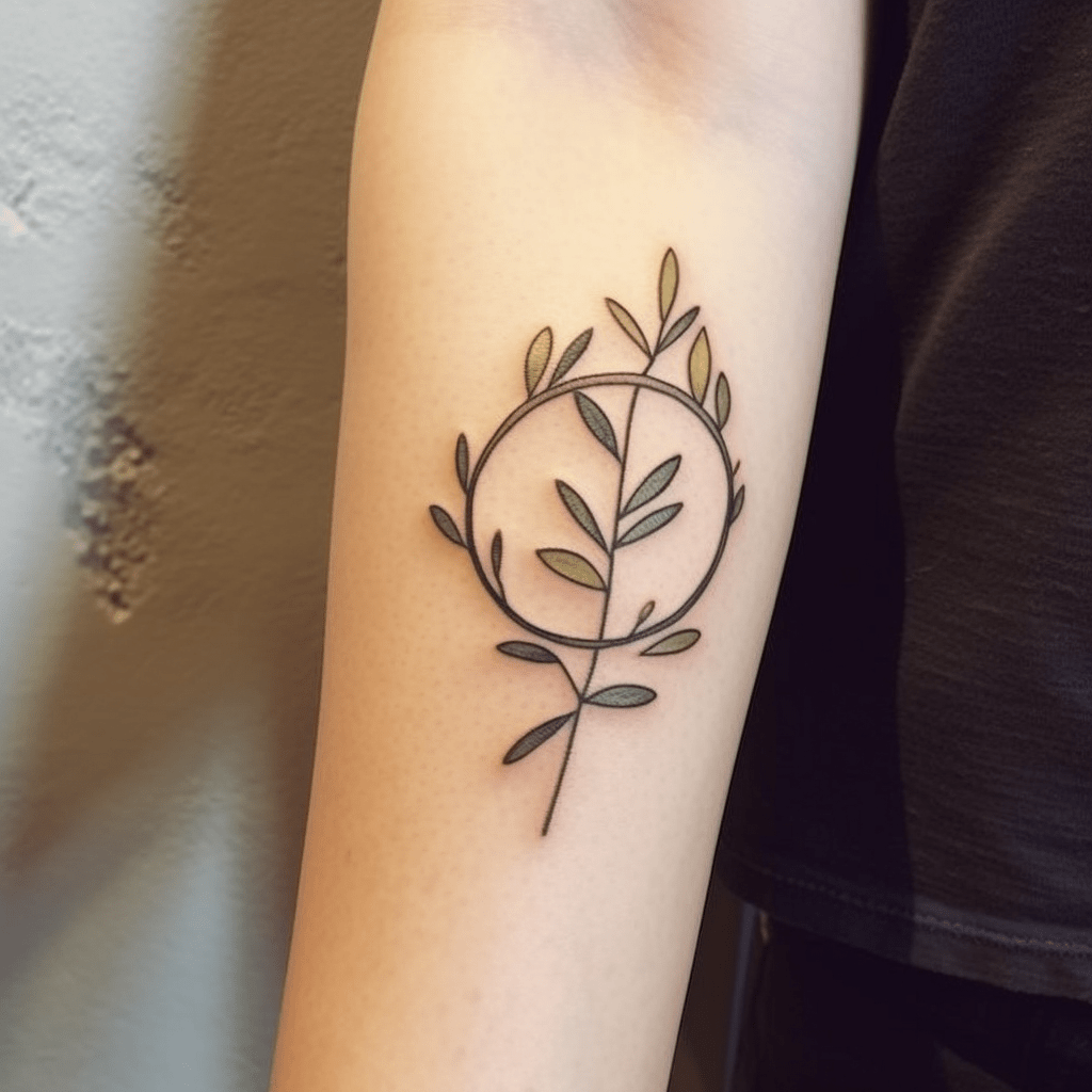 minimalist peace olive branch tattoo design