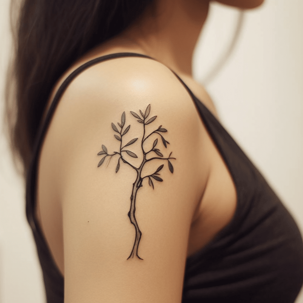 symbolic minimalist olive tree tattoo design