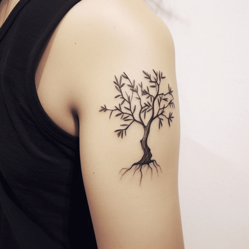 symbolic olive tree tattoo design with roots
