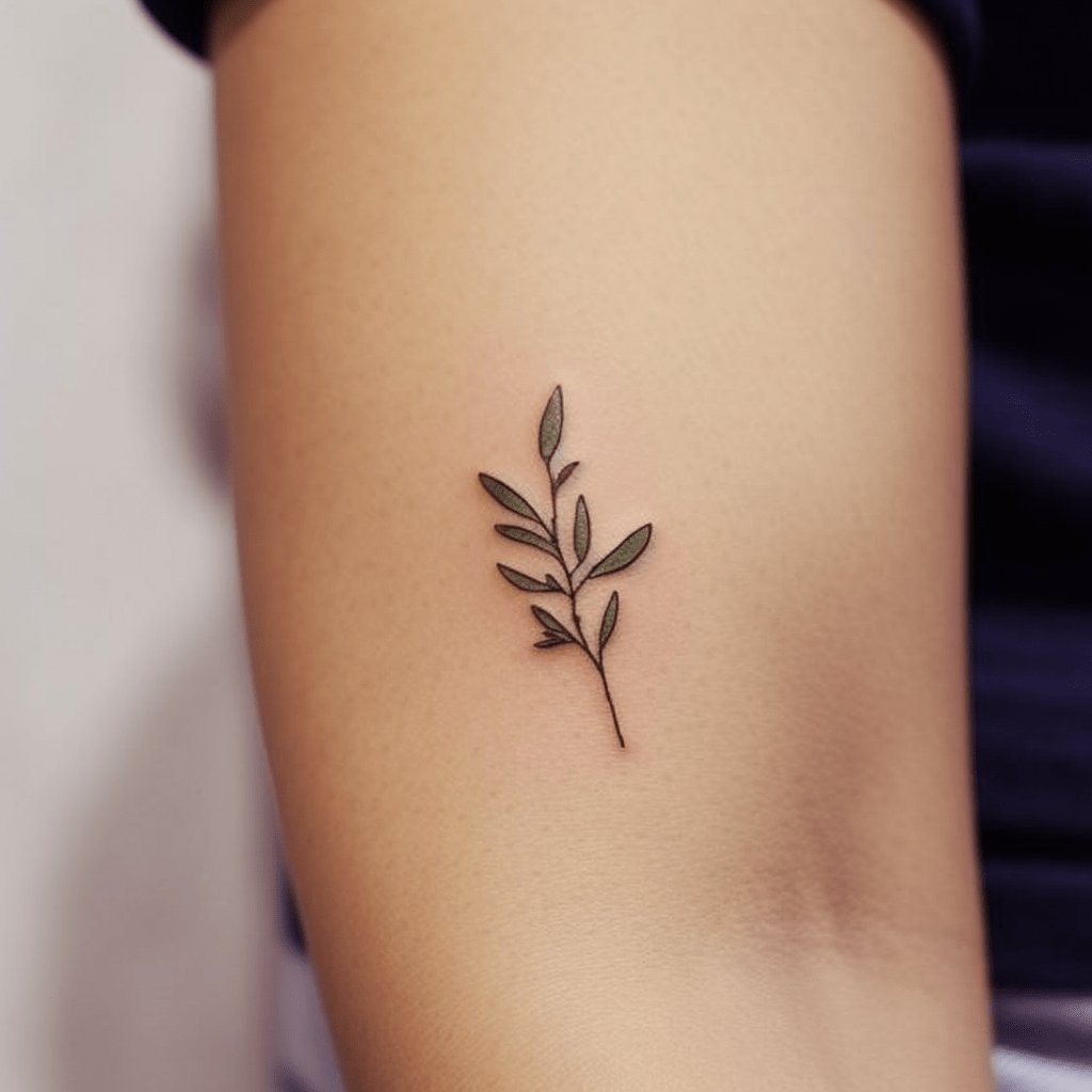 minimalist olive branch tattoo design for a small tattoo