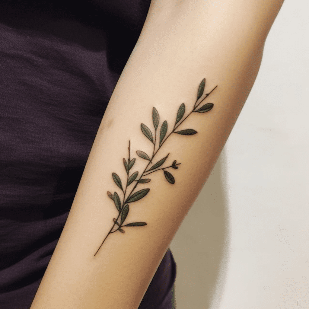 minimalist olive branch tattoo design with color