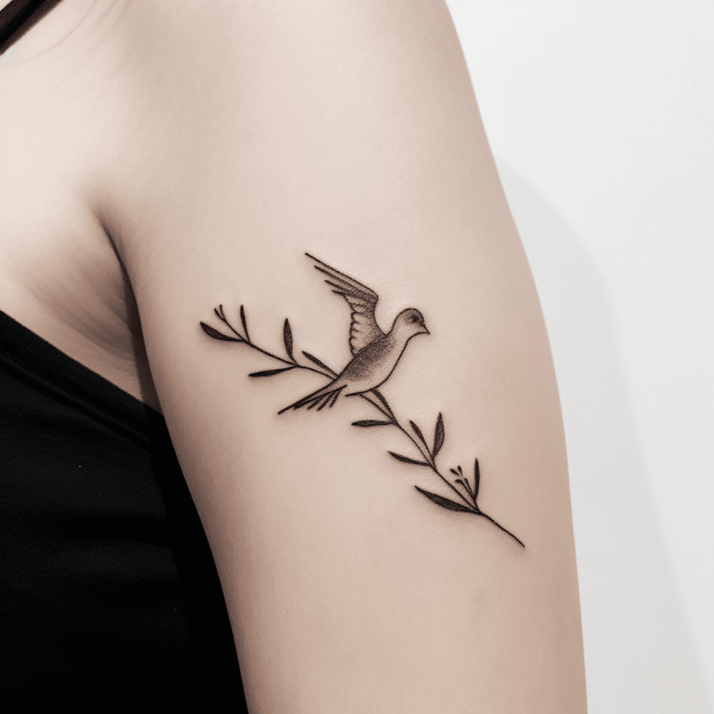 simple dove and olive branch tattoo design