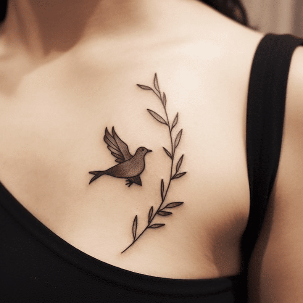 dove and olive branch tattoo design