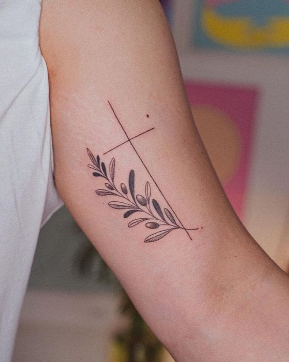 olive branch and cross christian tattoo design
