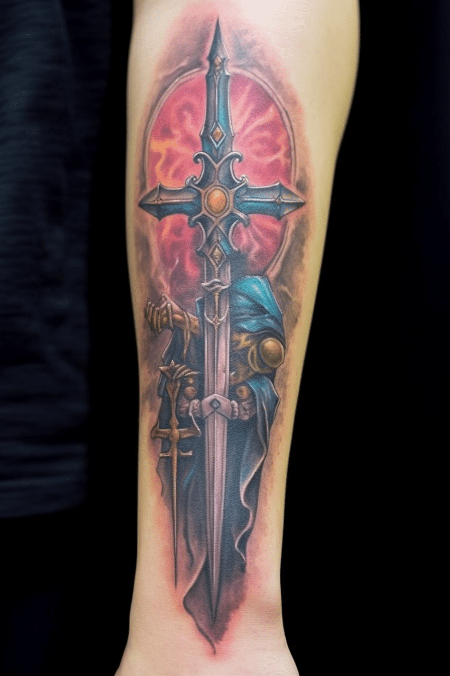 king Arthur's sword excalibur tattoo full color