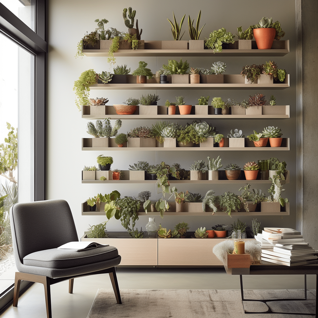 succulent wall with natural nude wall paint