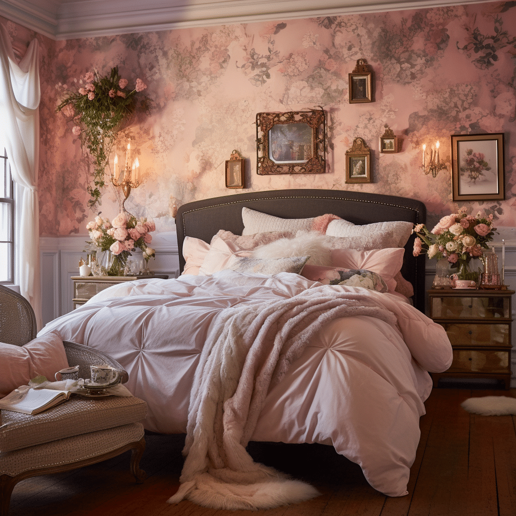 romantic bedroom with roses and succulents