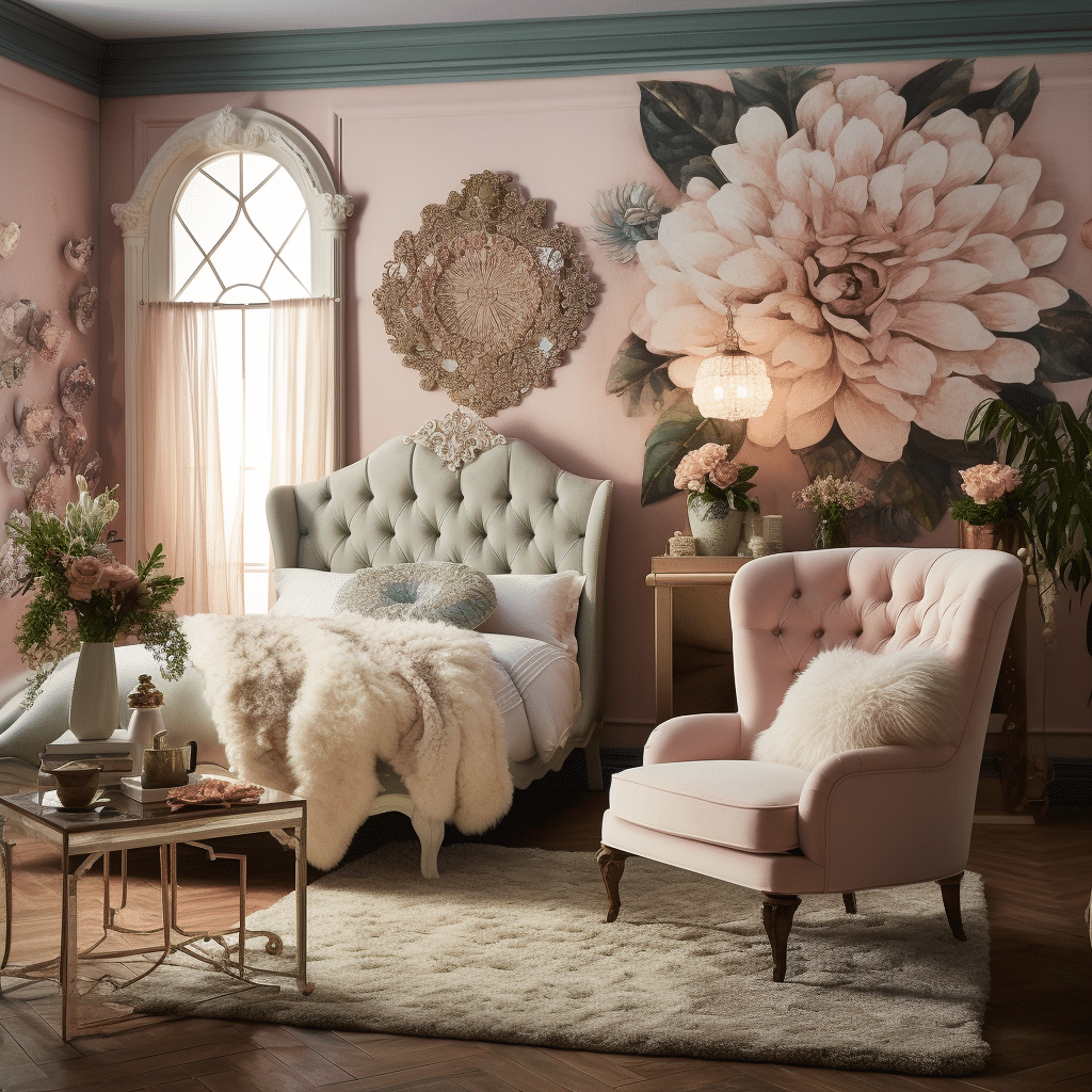 rose and plant themed bedroom decor