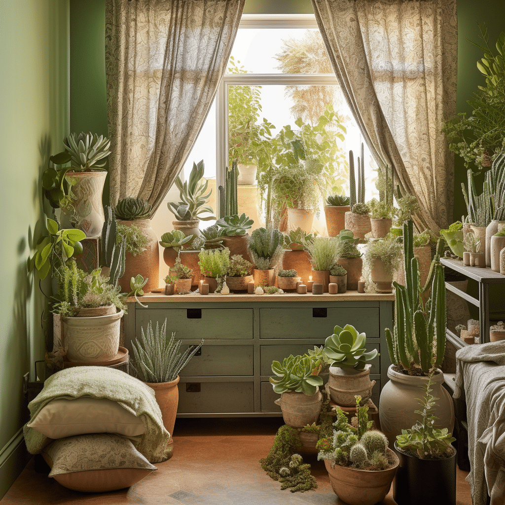 green room with plants and succulents
