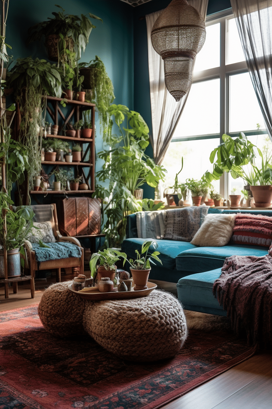 bohemian living room with succulents