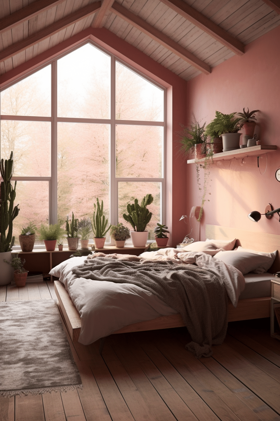 pink bedroom decor with cactus and succulents