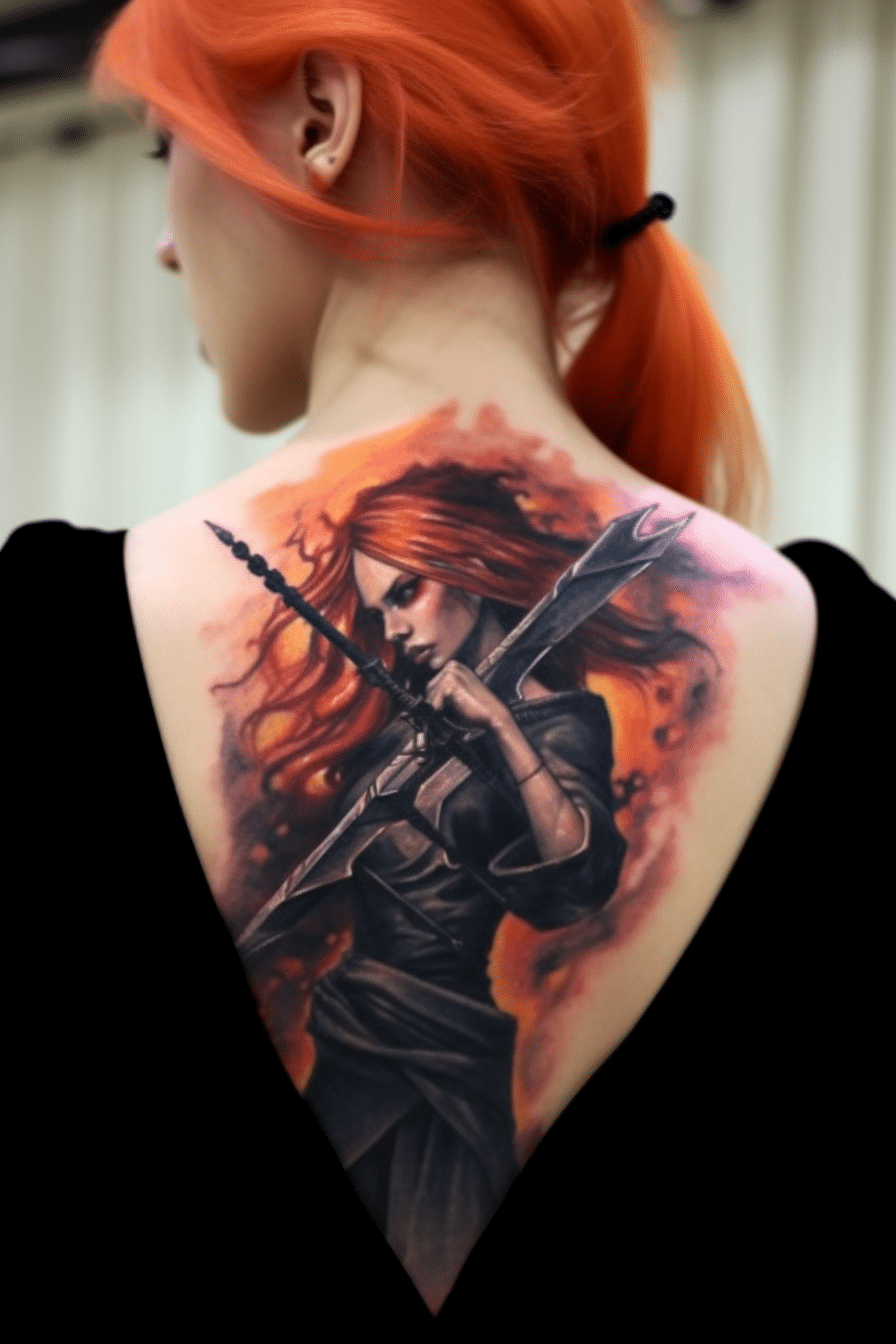 women with sword tattoo