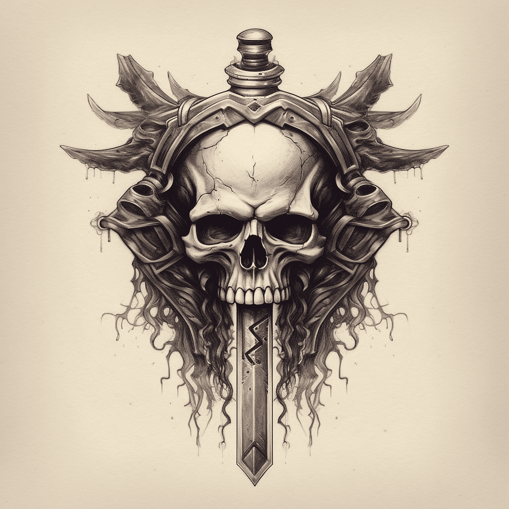 sword and skull tattoo design pencil sketch