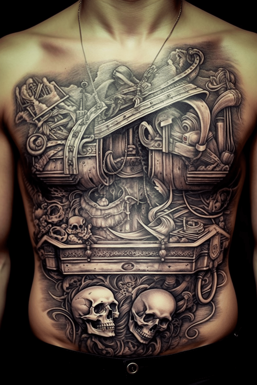 sword and treasure chest tattoo