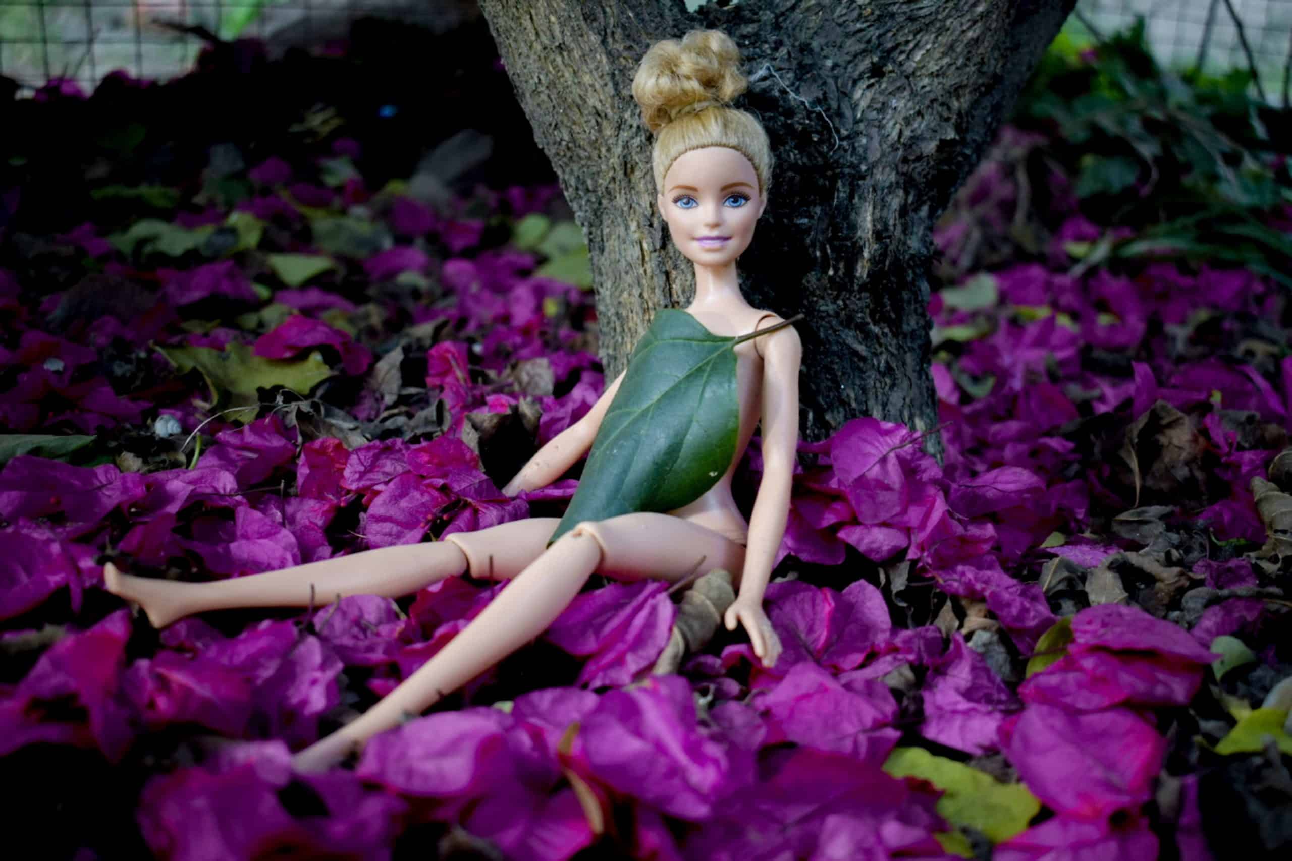 playful barbie in nature