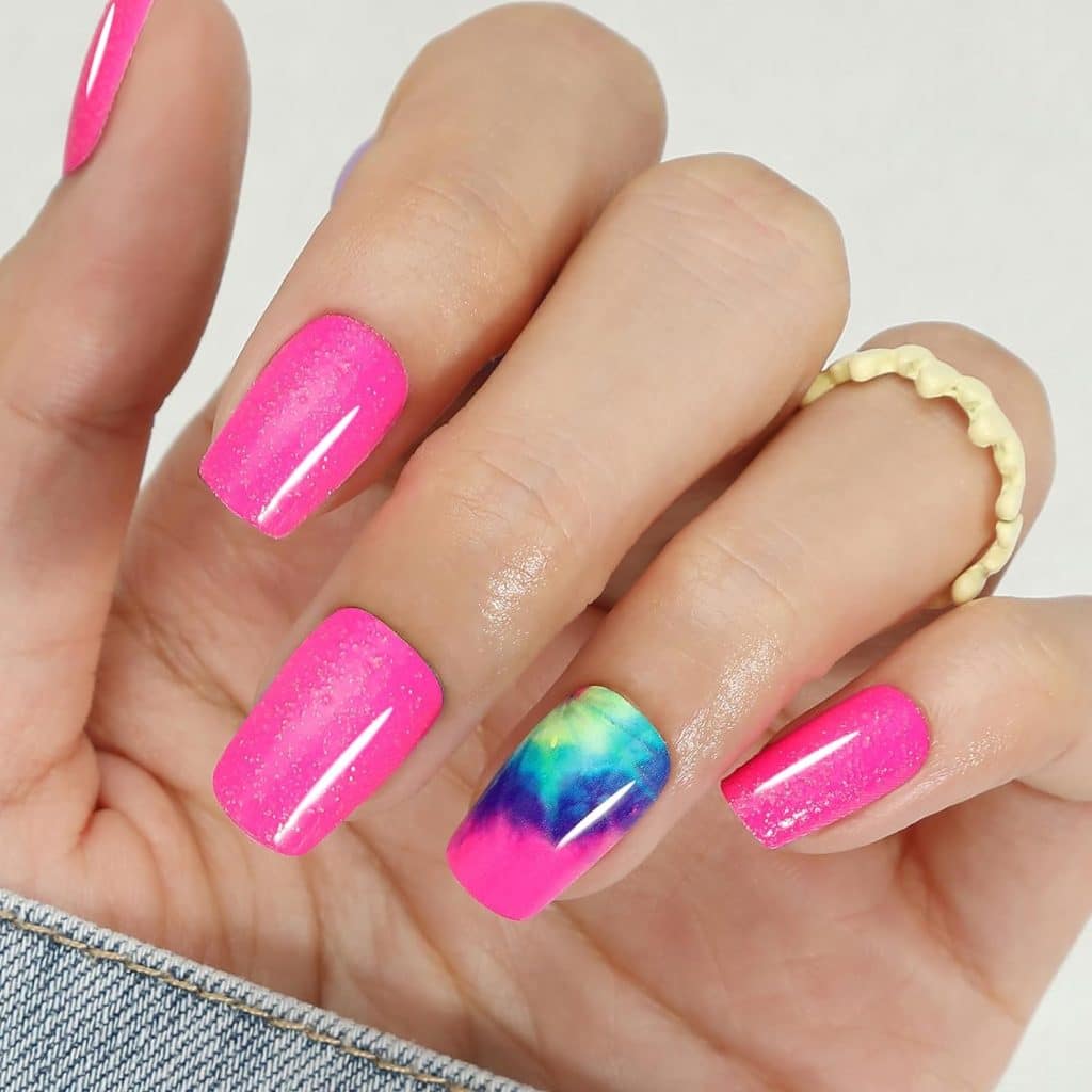 vibrant color pink barbie nail design