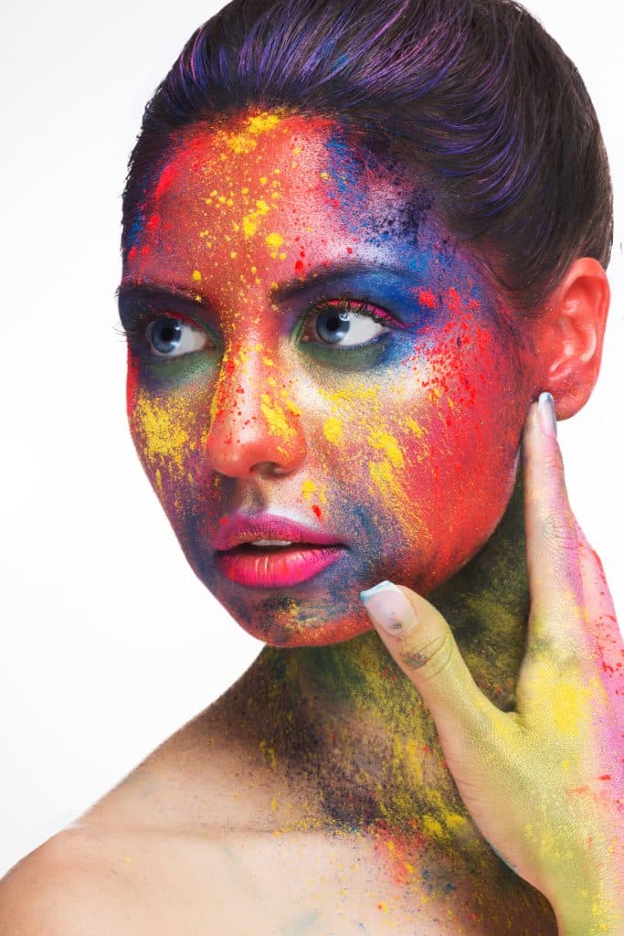 holi colorful paint on face