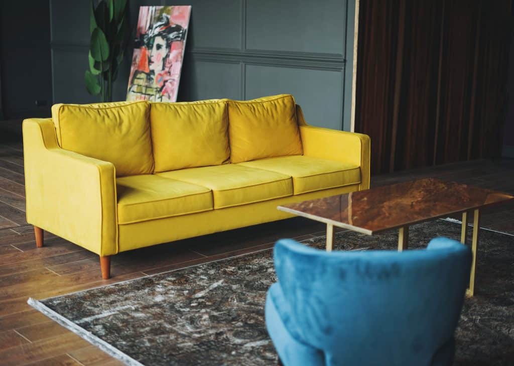 minimalist living room with pop of color