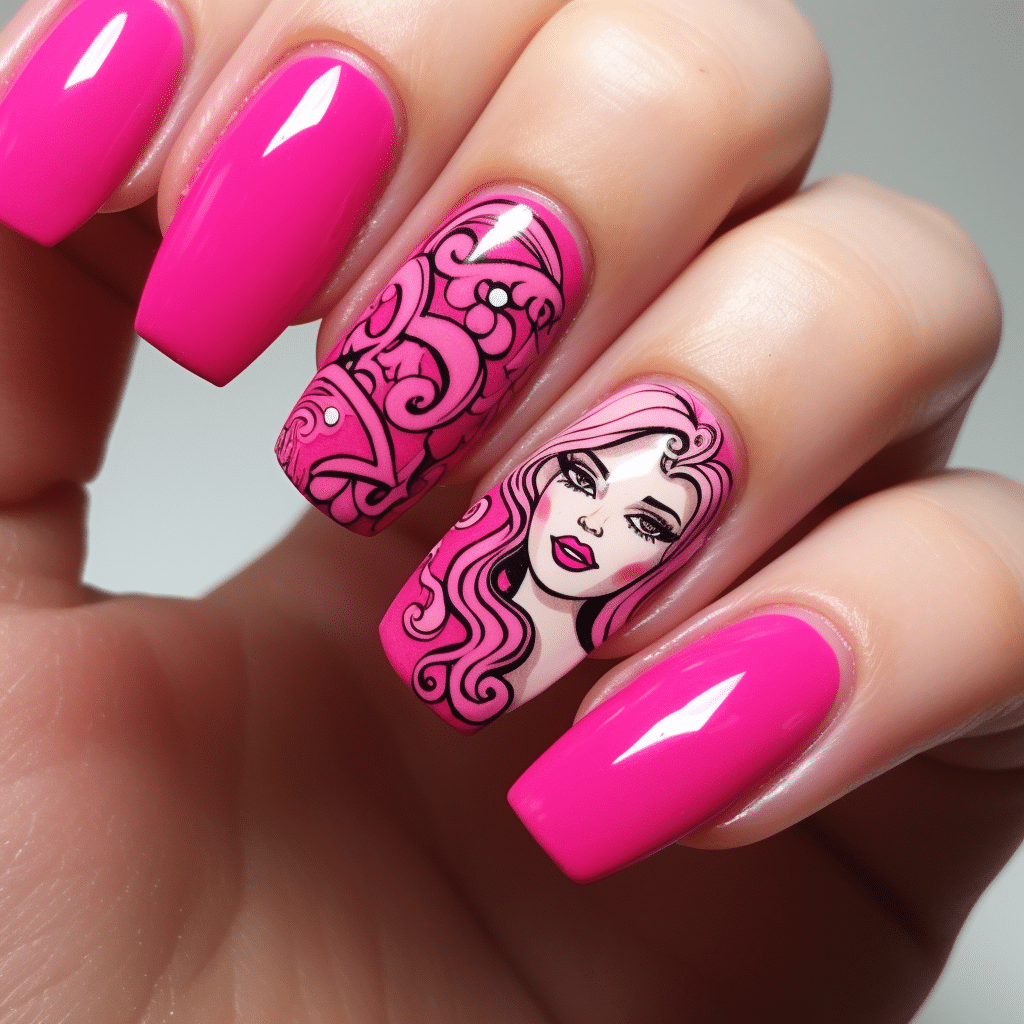 barbie hot pink nail designs and nail art inspiration