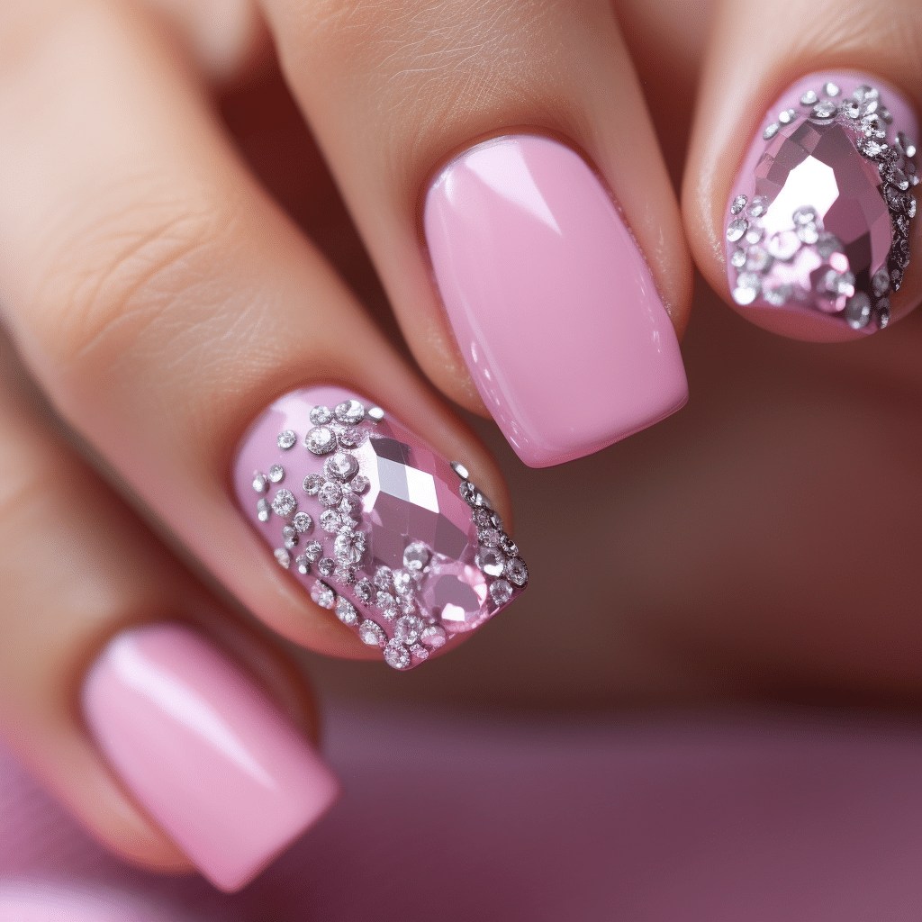 barbie inspired pink princess nail designs square nails with diamonte