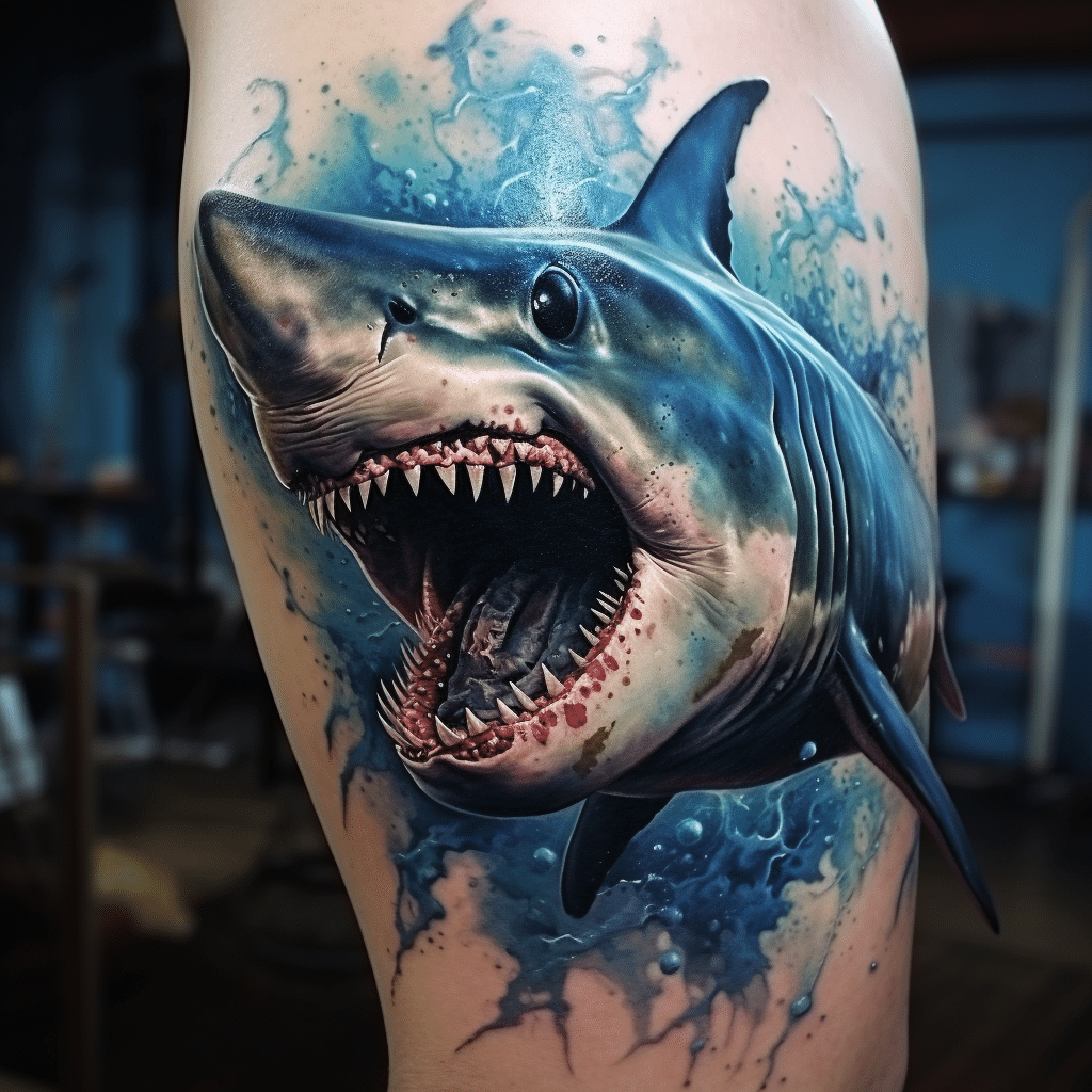 realistic full color shark tattoo 