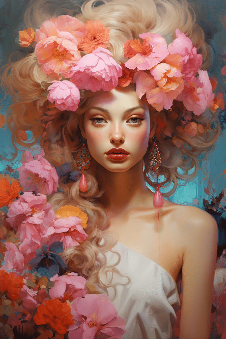 confident beautiful feminine woman with flowers, in her female energy