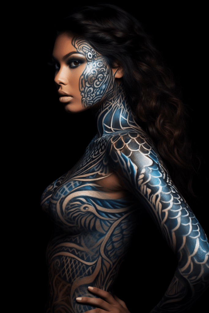 mermaid body painting body art design