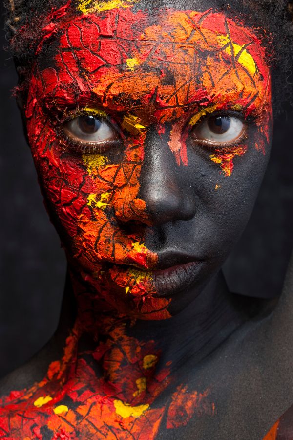 abstract art body painting red and orange