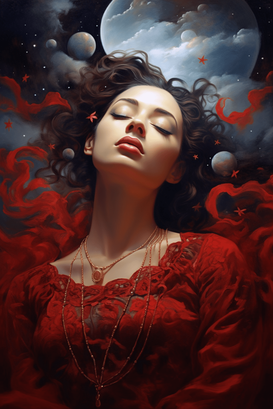 beautiful woman in red symbolising menstruation