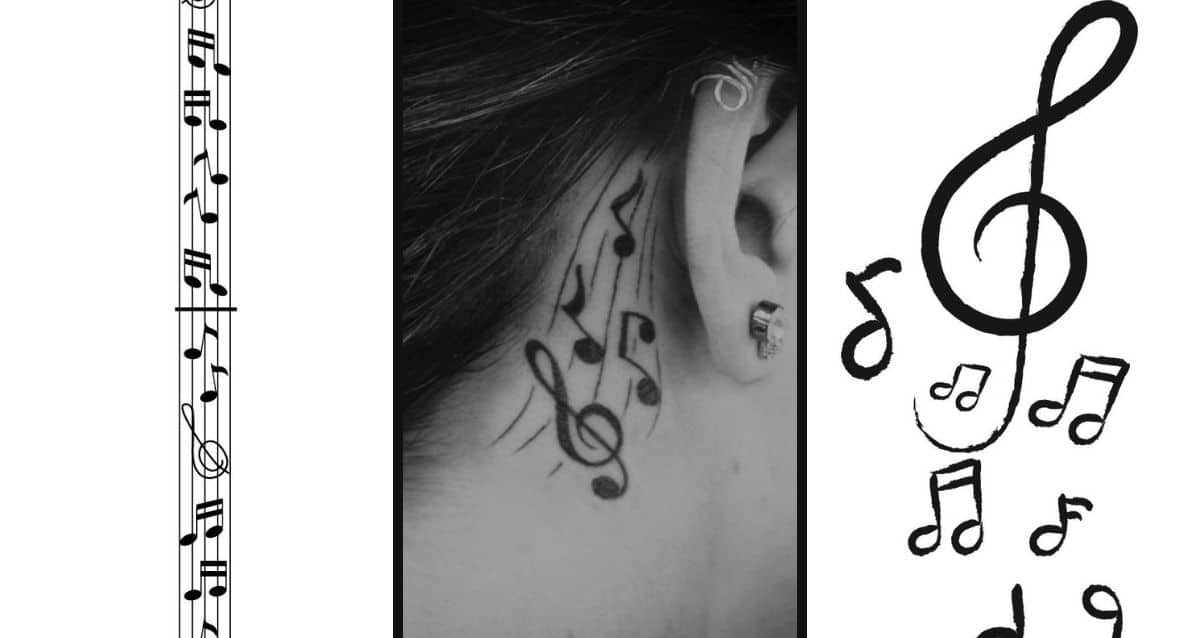 Meaning of Music Note Tattoo Behind the Ear and Design Ideas - On Your ...