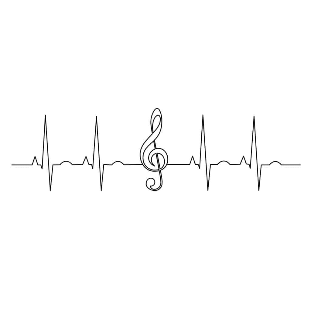 treble clef music note tattoo with heart beat 