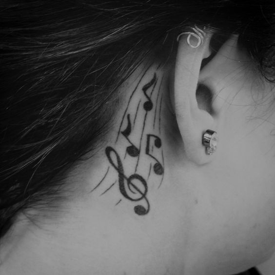 music note tattoos behind ear 
