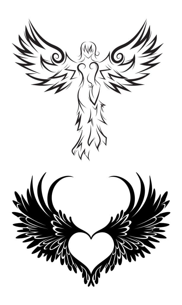 line art angel wings tattoo