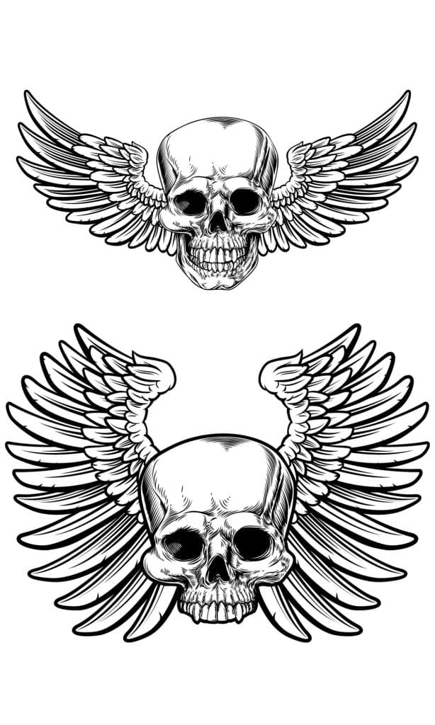 angel wings tattoo with skull 