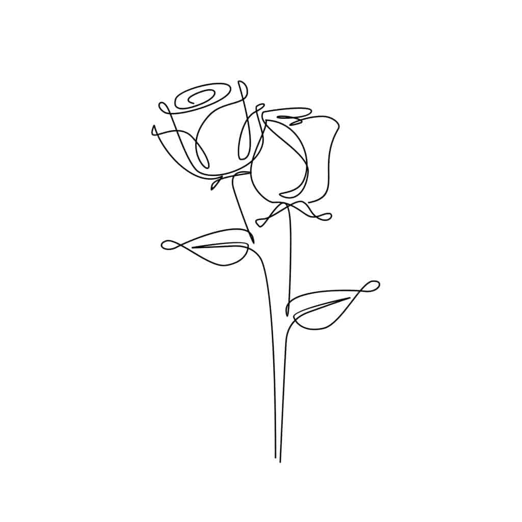 minimalist rose line art tattoo two roses
