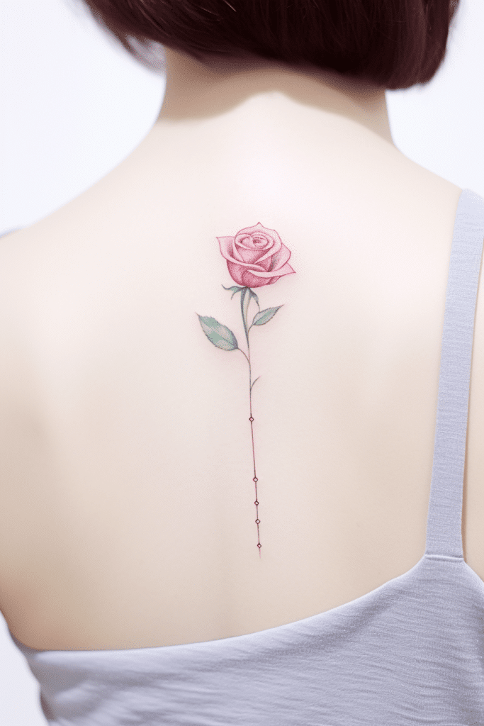 red minimalist rose tattoo on back