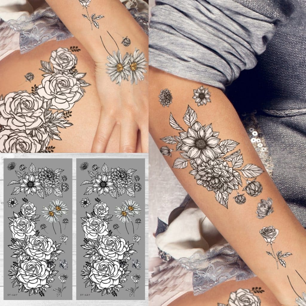 white rose temporary tattoos on Etsy