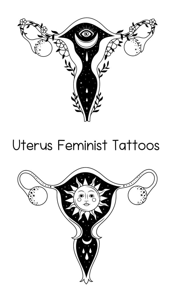 uterus feminist tattoo line art 