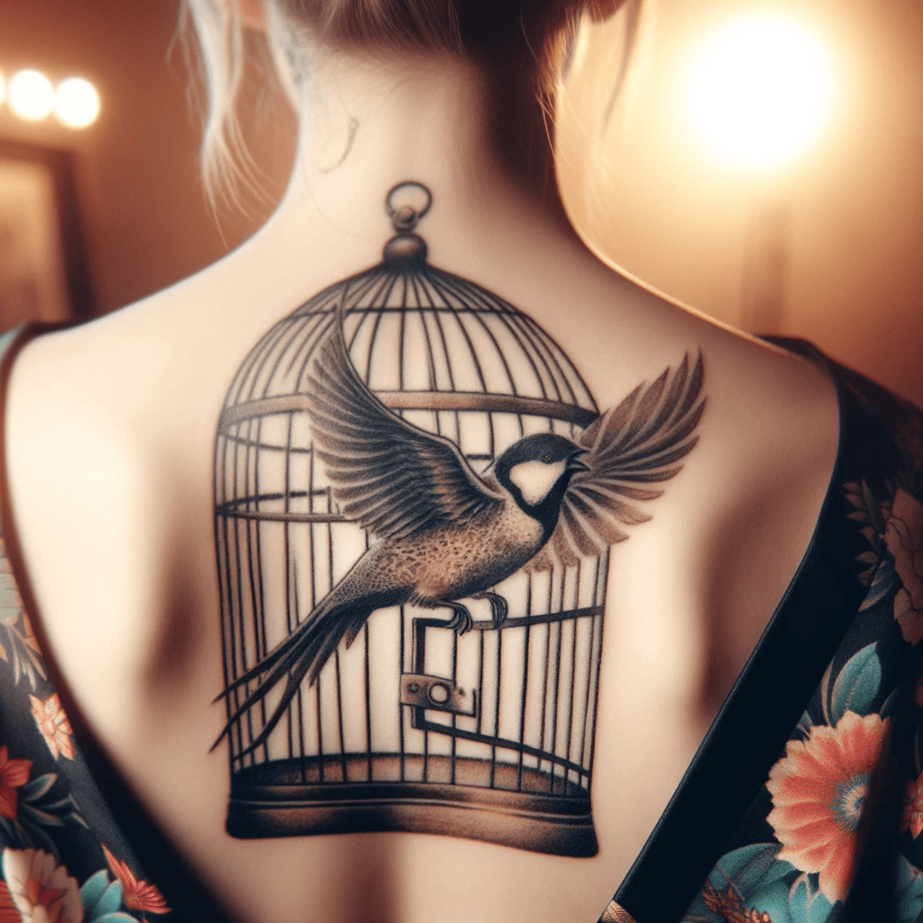 bird freeing from a cage tattoo 