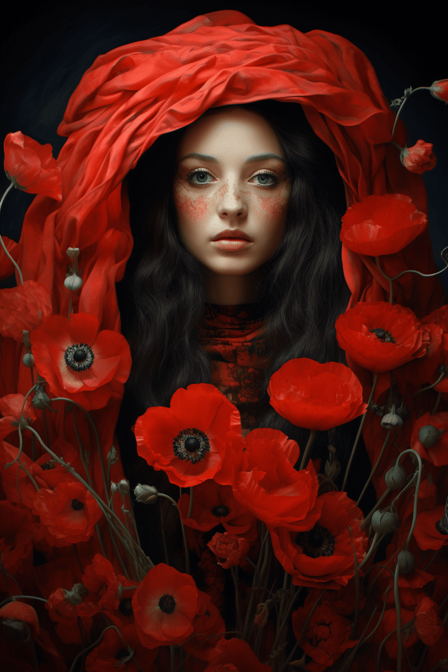 beautiful woman among poppies