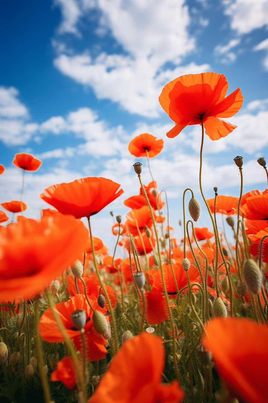 poppy field with blue sky