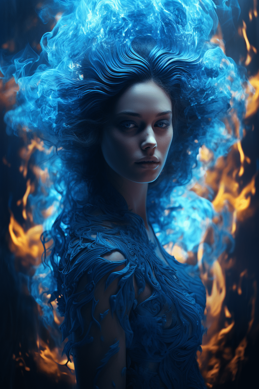 a woman with blue fire
