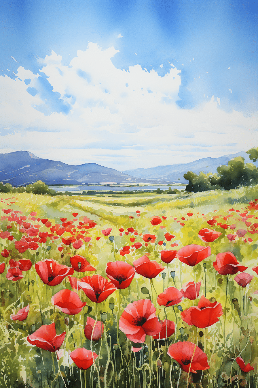 watercolor poppy field