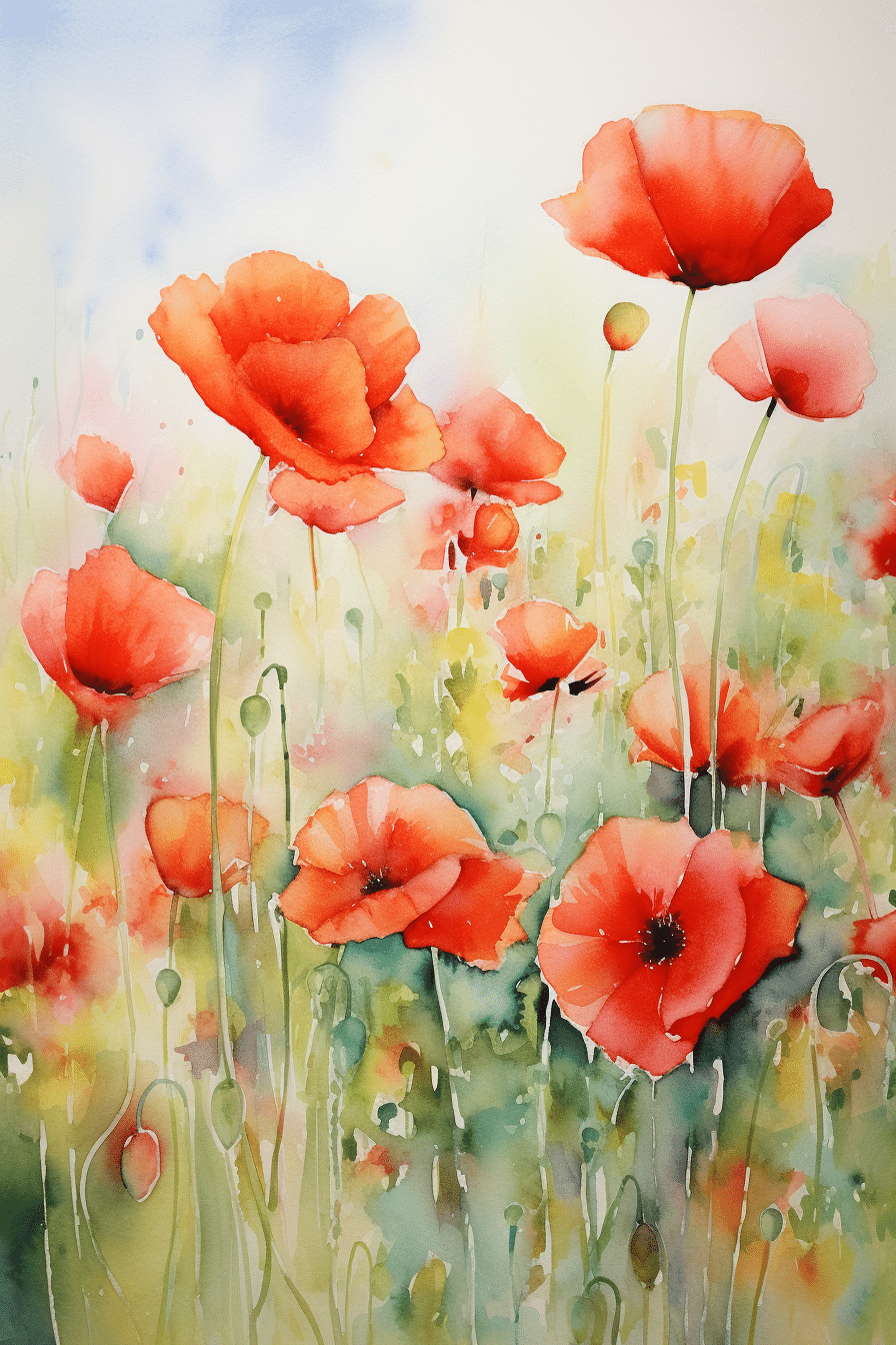 watercolor poppy field