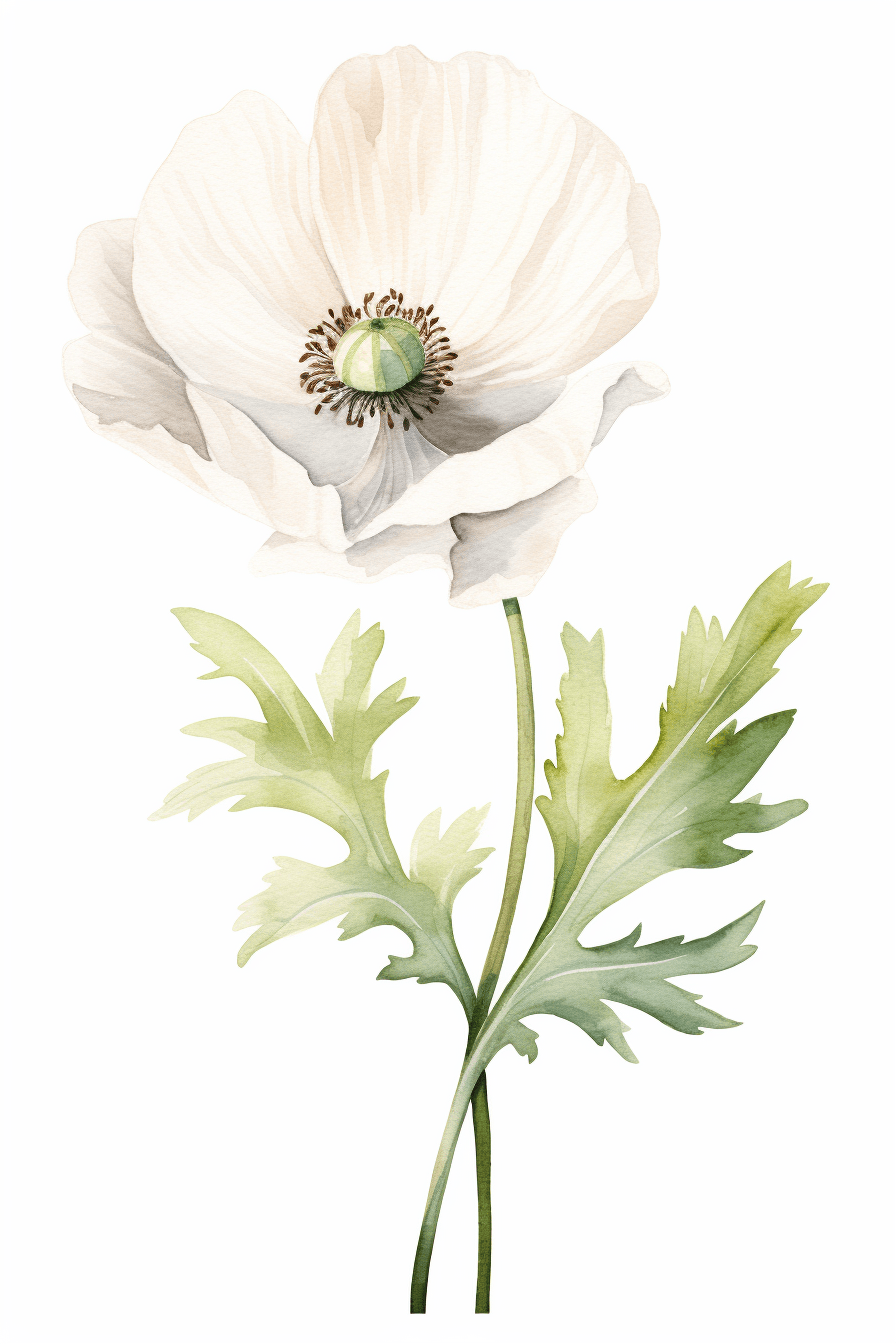 watercolor white poppy
